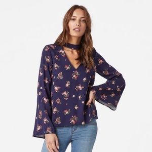 NEW JustFab Floral Bell Sleeve Choker Blouse